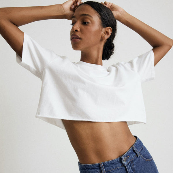 Crop Top Algodón Manga Corta