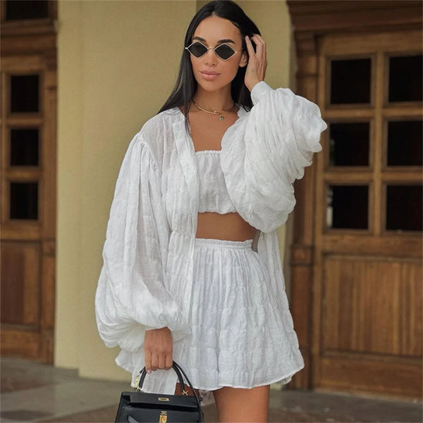 Conjunto cárdigan linterna tres piezas verano