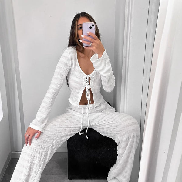 Conjunto Camisa Lazada y Pantalón Wide Leg