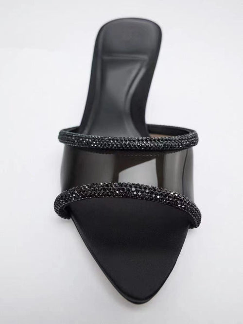 Mules Slingback Negras con Cristales
