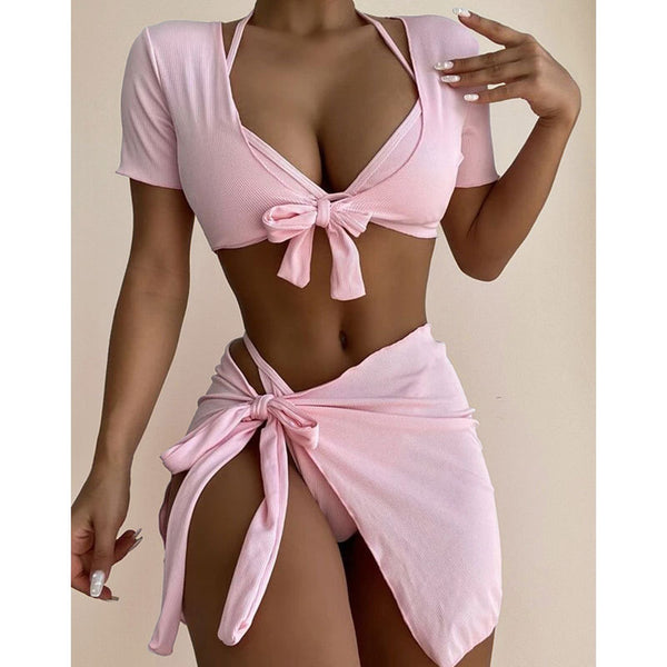 Colourful four-piece bikini