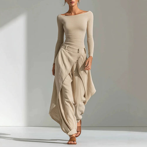 Conjunto Top y Pantalón Fluido Albaricoque