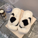 Heeled cross fluffy slippers