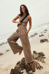 Conjunto Ribbed Manga Corta Pantalón Ancho