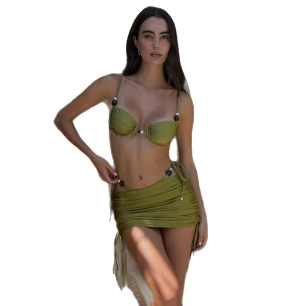 Solid three-piece bikini