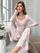Pijama Floral Manga Larga y Pantalón