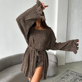 Conjunto leopardo ribbed tres piezas bata