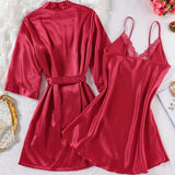 Conjunto Bata y Vestido Seda Roja