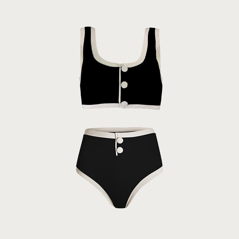 Sexy Black and White Contrast High-Waisted Separated Bikini Swimwear
