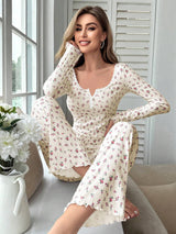 Pijama Floral Manga Larga y Pantalón