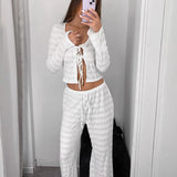 Conjunto Camisa Lazada y Pantalón Wide Leg