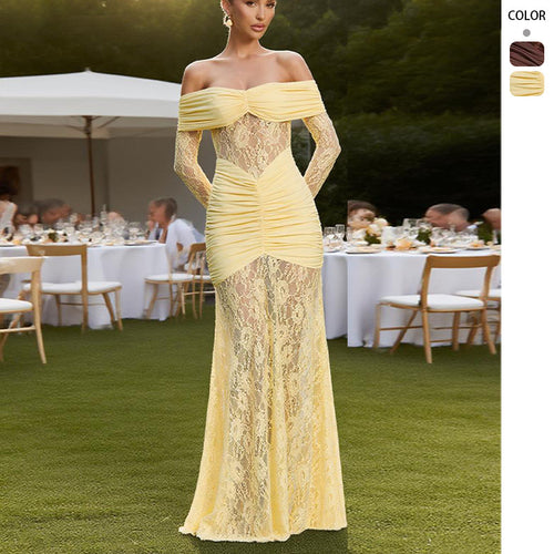 Vestido Largo Encaje Hombros Descubiertos