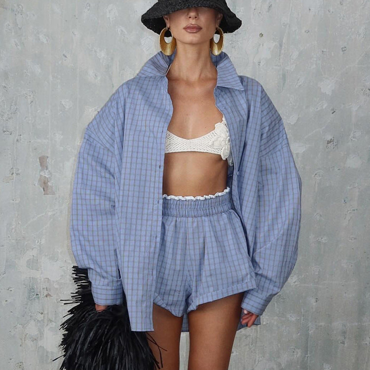 Casual collar shorts set