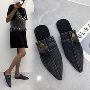 Mules Planas Denim Puntera Redonda