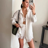 Conjunto camisa encaje shorts