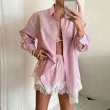 Conjunto camisa encaje shorts