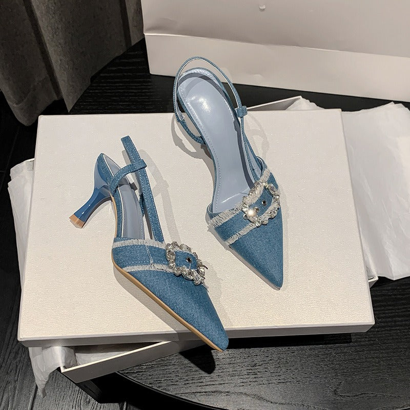 Slingback Denim con Cristales