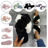 Flat cross furry slippers