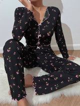 Conjunto floral manga larga loungewear