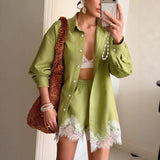 Conjunto camisa encaje shorts