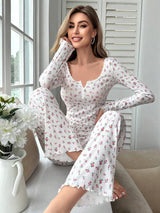 Pijama Floral Manga Larga y Pantalón