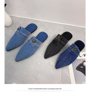 Mules Planas Denim Puntera Redonda
