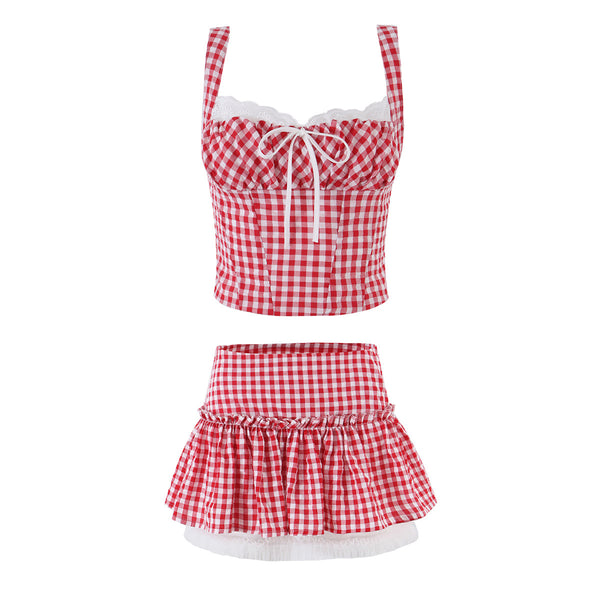 Set Bodysuit Cuadros con Falda Mini