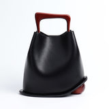 Bolso Cubo Piel Vacuno Asa Madera