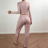 Conjunto floral manga larga loungewear