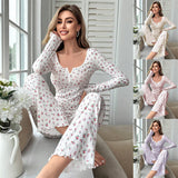Pijama Floral Manga Larga y Pantalón