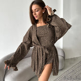 Conjunto leopardo ribbed tres piezas bata