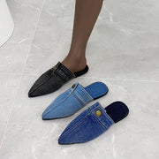 Mules Planas Denim Puntera Redonda