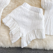 Conjunto camisa cuello cuadrado shorts ruffle