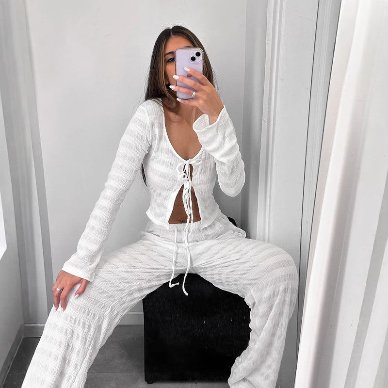Conjunto Camisa Lazada y Pantalón Wide Leg