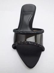 Mules Slingback Negras con Cristales