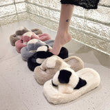 Heeled cross fluffy slippers