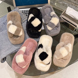 Heeled cross fluffy slippers