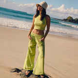 Conjunto Ribbed Manga Corta Pantalón Ancho