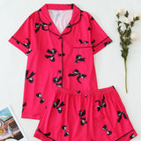 Pijama Seda Leche Lazo Rosa