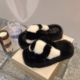 Heeled cross fluffy slippers