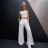 Conjunto Ribbed Manga Corta Pantalón Ancho