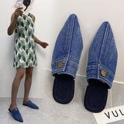 Mules Planas Denim Puntera Redonda