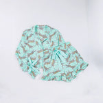 Casual Satin Pajama Set For Women Leopard-Print Long Sleeves And Shorts