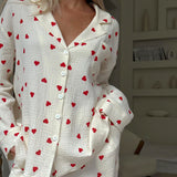 Pijama Corazones Manga Larga Albaricoque