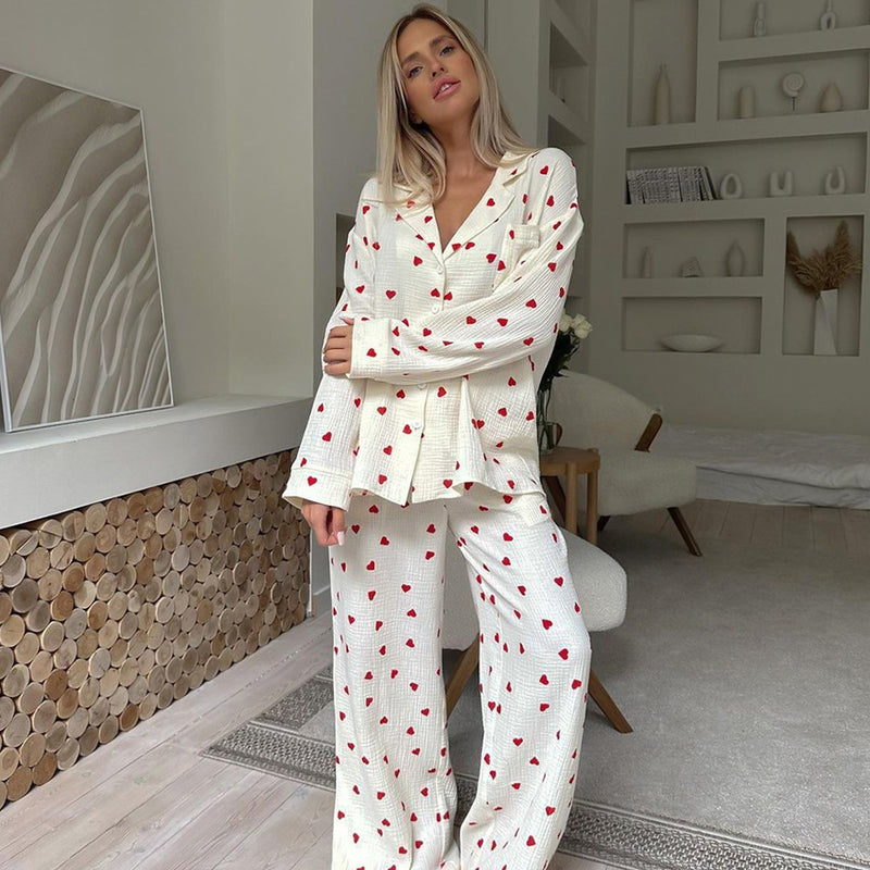 Pijama Corazones Manga Larga Albaricoque