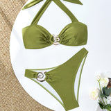 Backless strap solid bikini