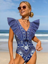 Blue print high-waist bikini