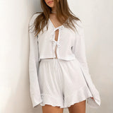 Conjunto cárdigan shorts ruffle