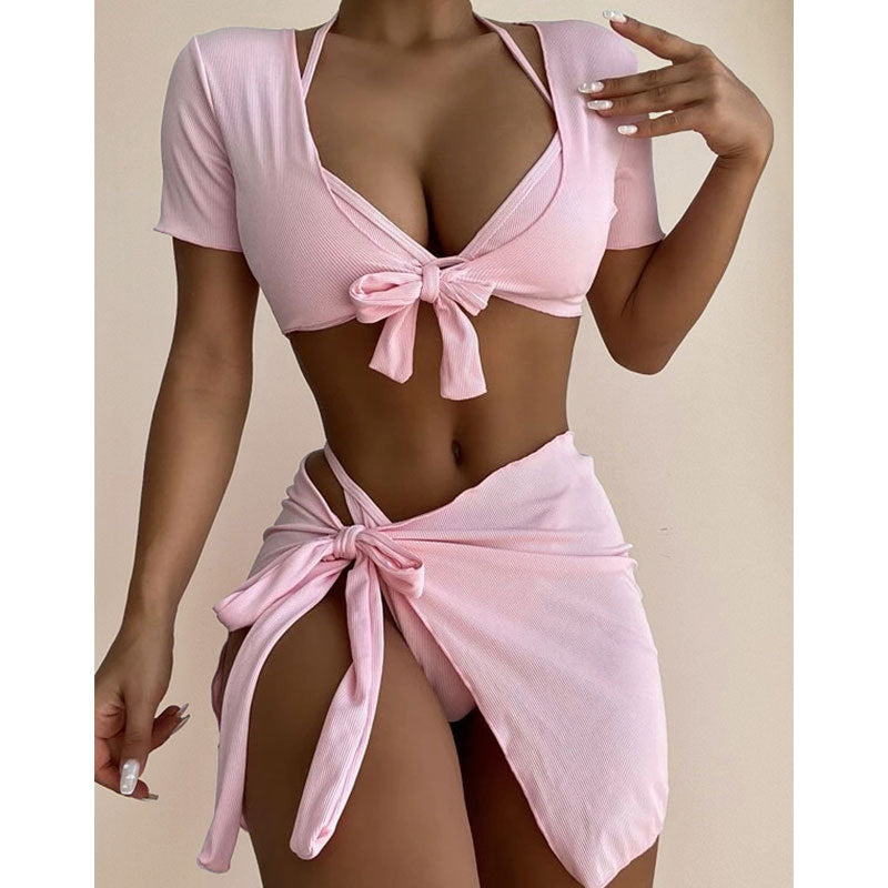 Colourful four-piece bikini