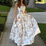 Vestido Largo Estampado Sin Tirantes